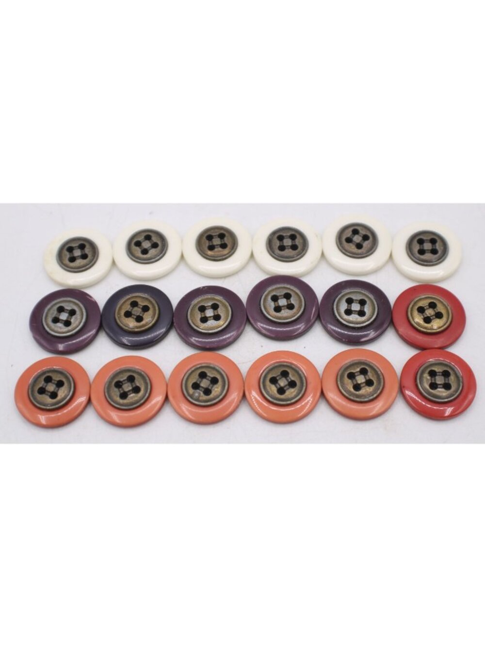 Multicolor Matching Button Lot 18 White Purple Orange Metal Center Sewing Craft